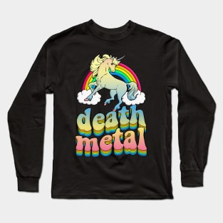 Death Metal Unicorn Rainbow Graphic Design Logo Long Sleeve T-Shirt